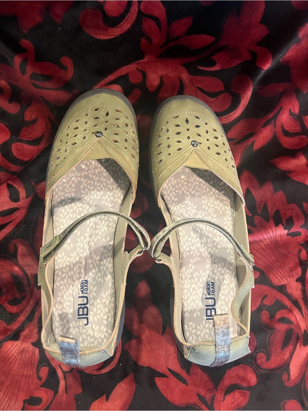 JBU Olive Green Mary Jane Flats with Cutout Detail